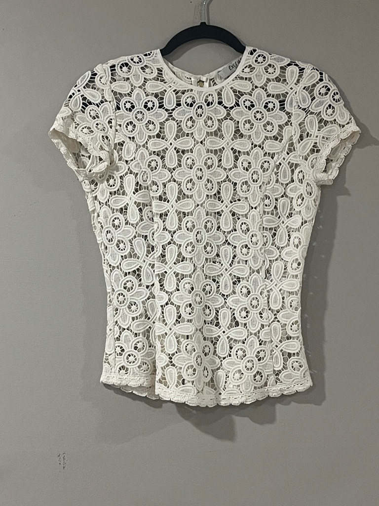 Intermix Cream Floral Crochet Short Sleeve Tee